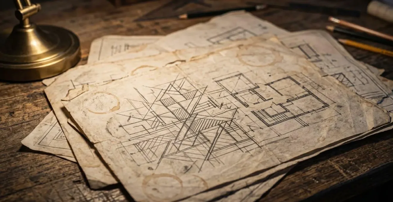 Main d'architecte consultant des plans de restauration de bâtiment historique sur table de travail