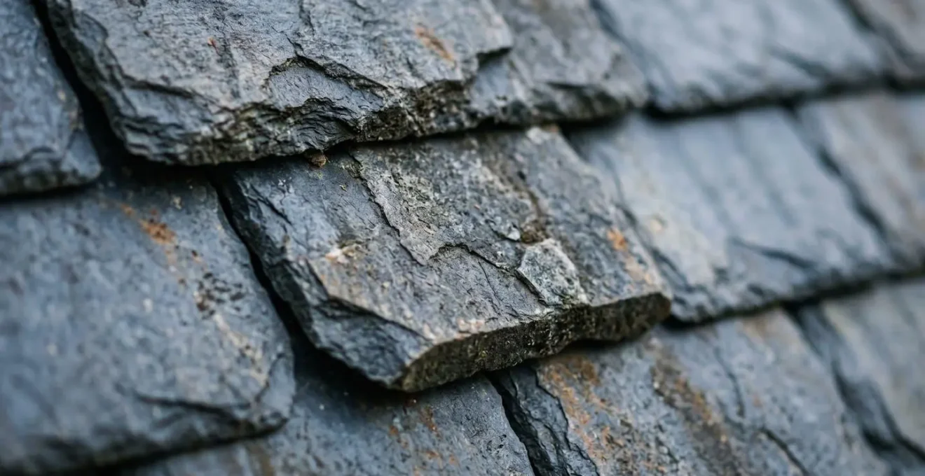 Détail de toiture en ardoises naturelles clouées sur voliges, technique traditionnelle de couverture patrimoniale