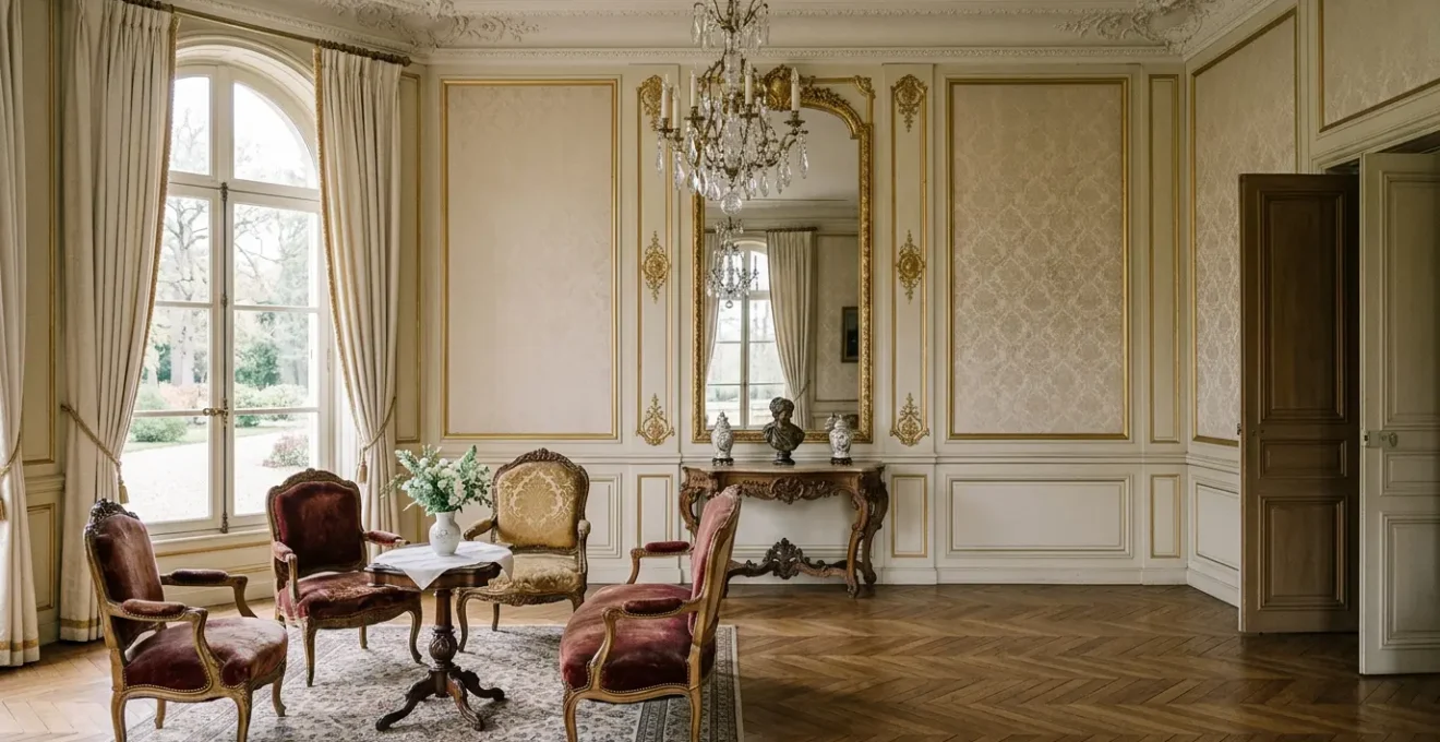 Intérieur de château avec antiquités et mobilier précieux illustrant la protection patrimoniale