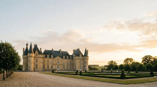 Vue architecturale d'un domaine patrimonial français illustrant la transmission et la structuration immobilière familiale
