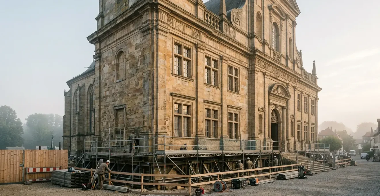 Consolidation de fondations d'un édifice ancien en cours de restauration