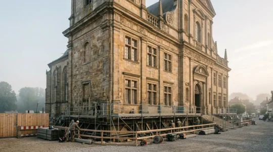 Consolidation de fondations d'un édifice ancien en cours de restauration