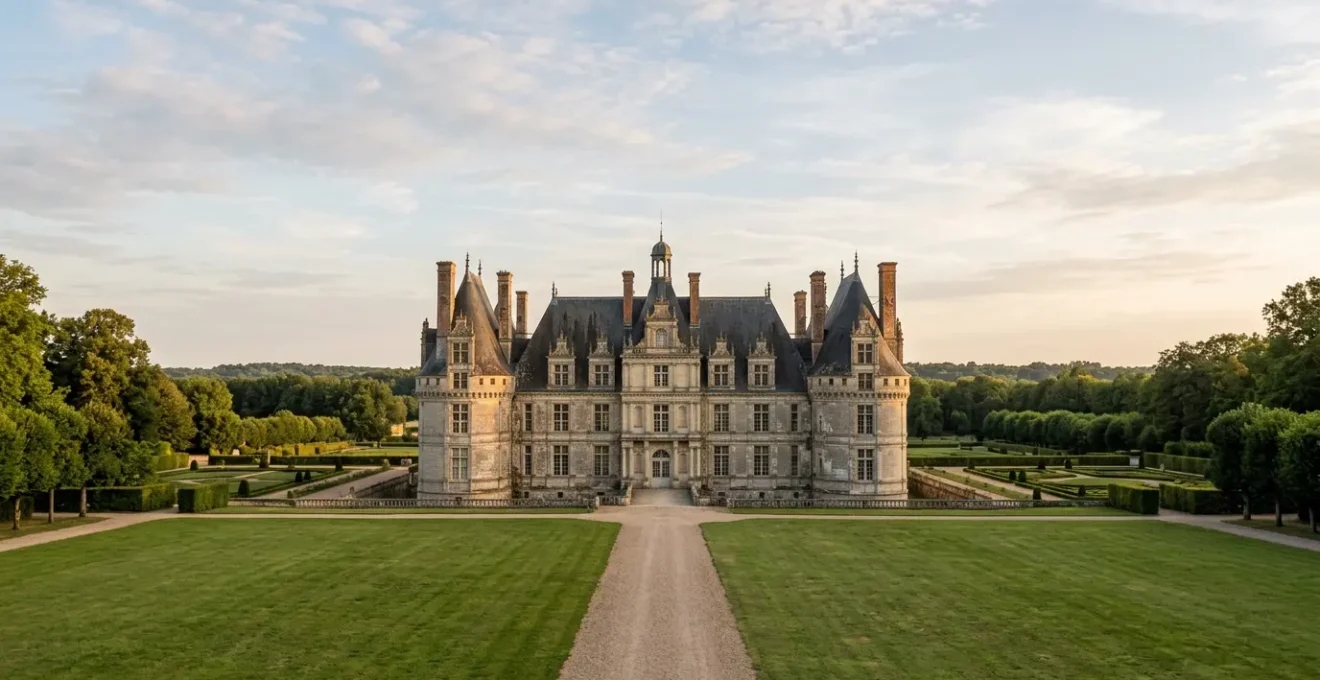 Vue professionnelle d'un château français ancien montrant l'architecture patrimoniale nécessitant un diagnostic sanitaire avant achat