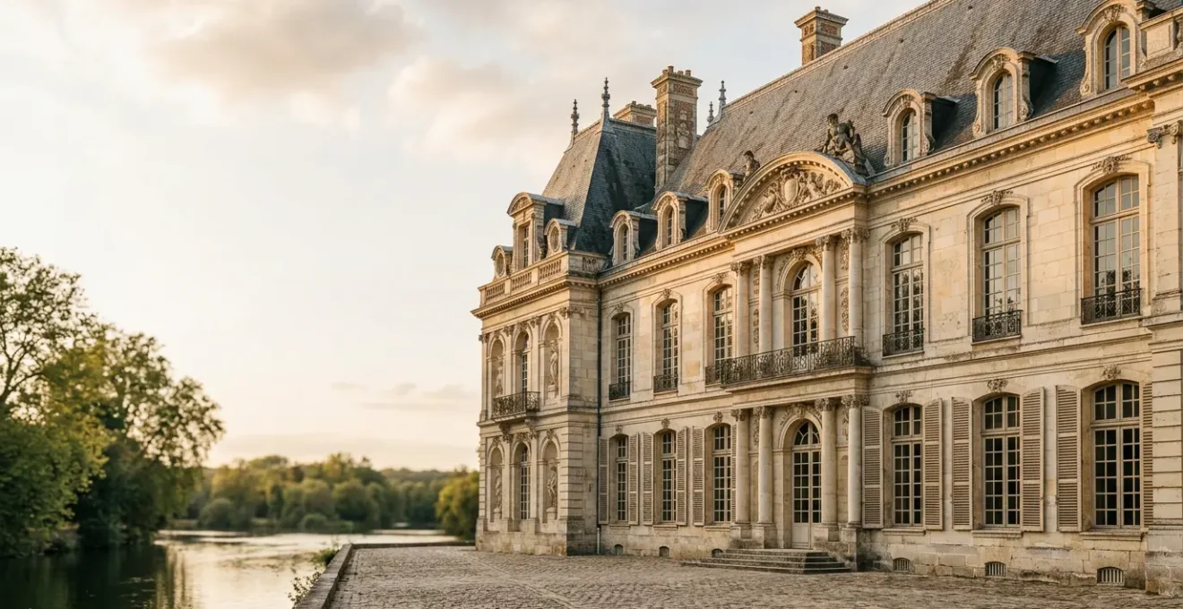 Façade en pierre d'un bâtiment historique français avec détails architecturaux patrimoniaux