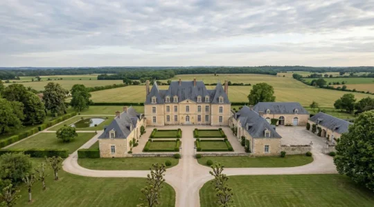 Vue architecturale d'un domaine classé monument historique avec ses dépendances restaurées