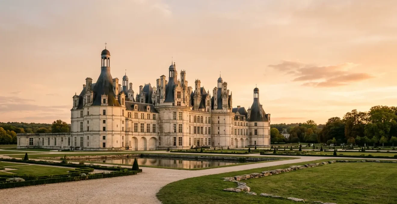 Château historique français en cours de restauration avec échafaudages