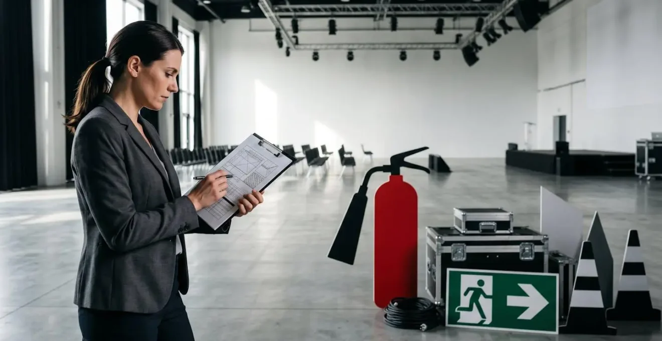 Organisation professionnelle d'un espace accueillant du public avec équipements de sécurité