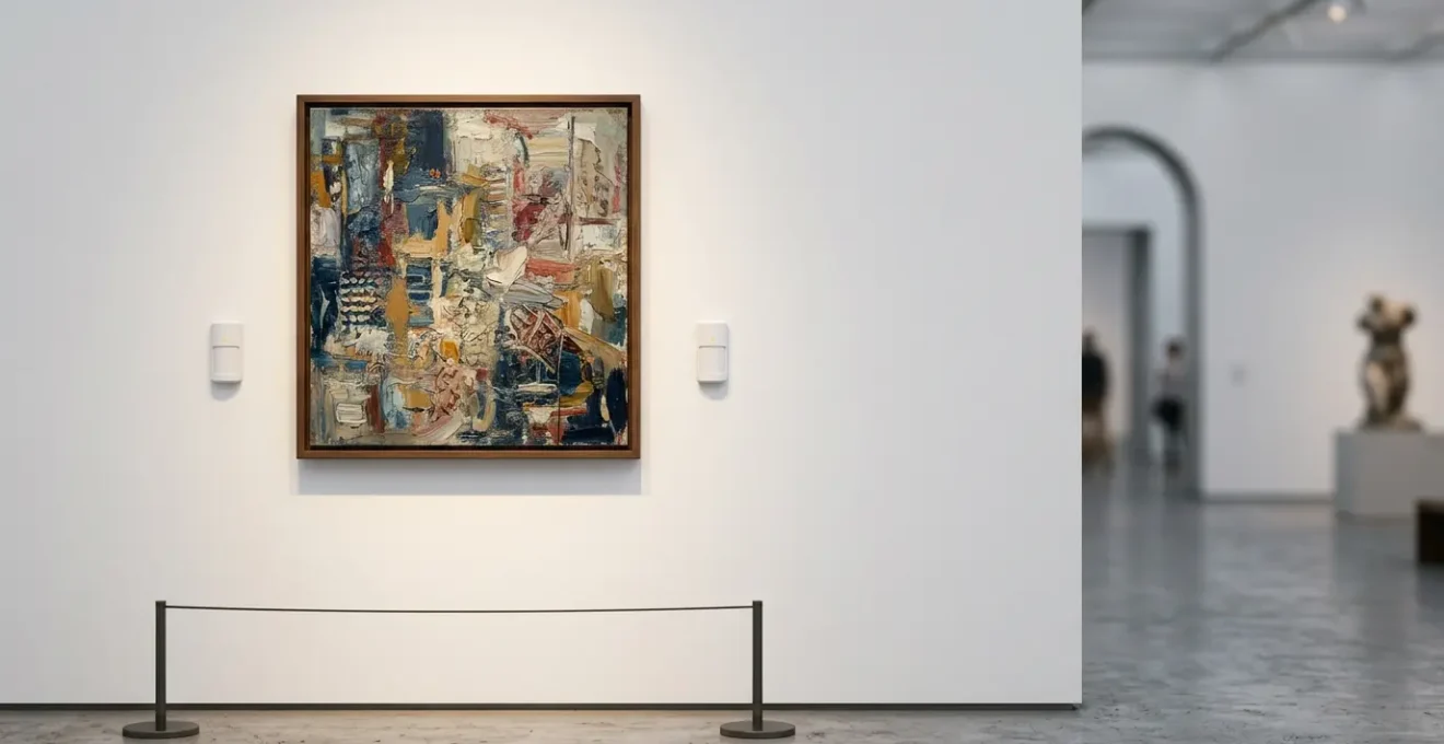 Une œuvre d'art précieuse protégée dans un environnement sécurisé illustrant la garantie patrimoniale