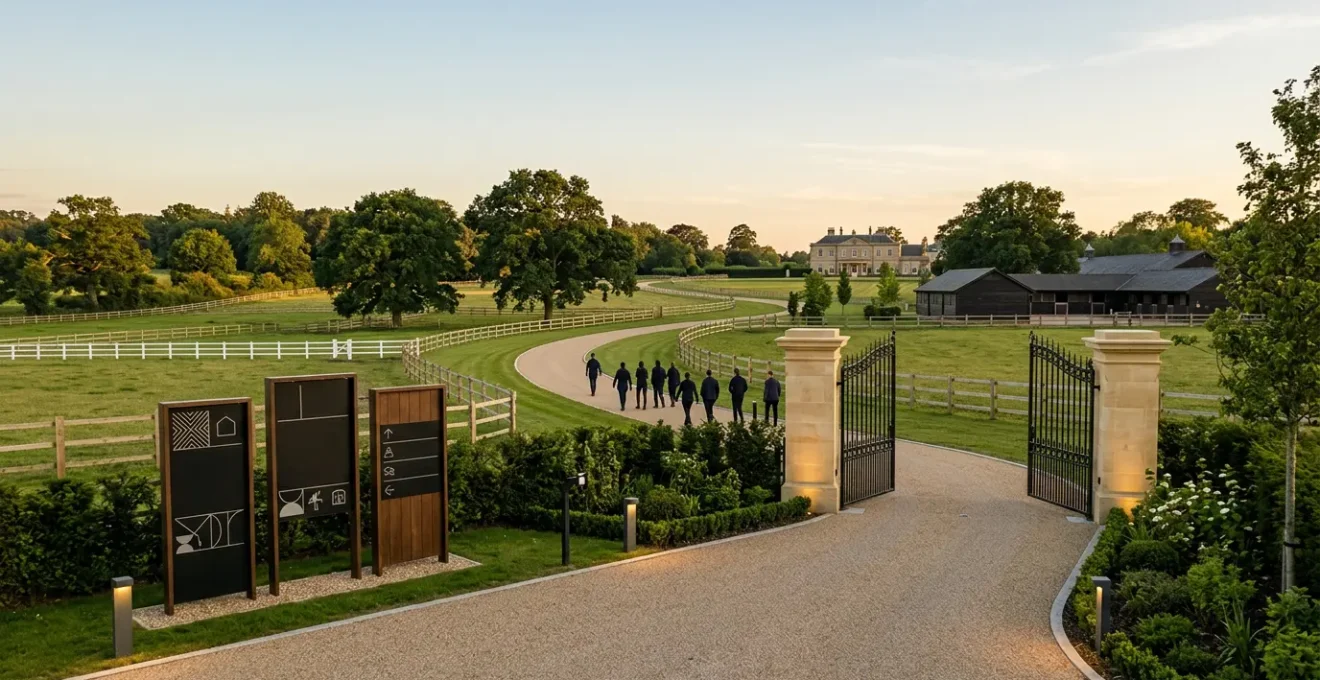 Domaine équestre ouvert au public avec mesures de sécurité et surveillance professionnelle