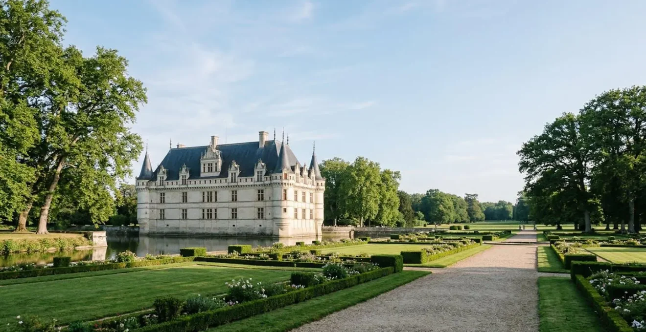 Vue panoramique d'un château historique en pierre avec façade classique dans un parc arboré, cadre prestigieux pour séminaires B2B
