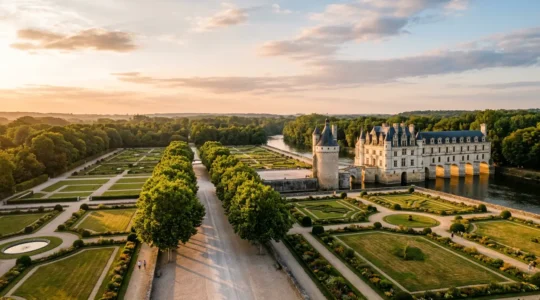 Vue architecturale majestueuse d'un château historique français entouré de jardins à la française symbolisant le patrimoine familial transmis de génération en génération