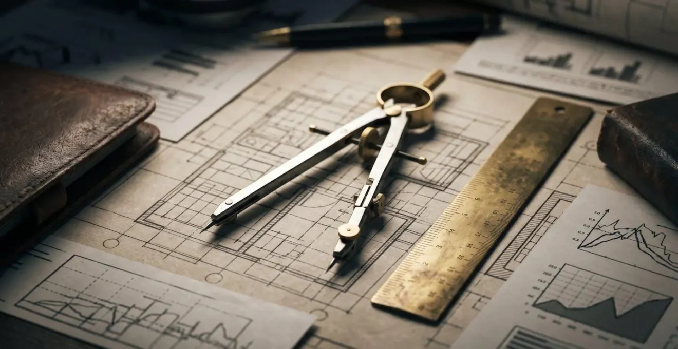 Composition de documents techniques d'expertise immobilière avec plans et rapports