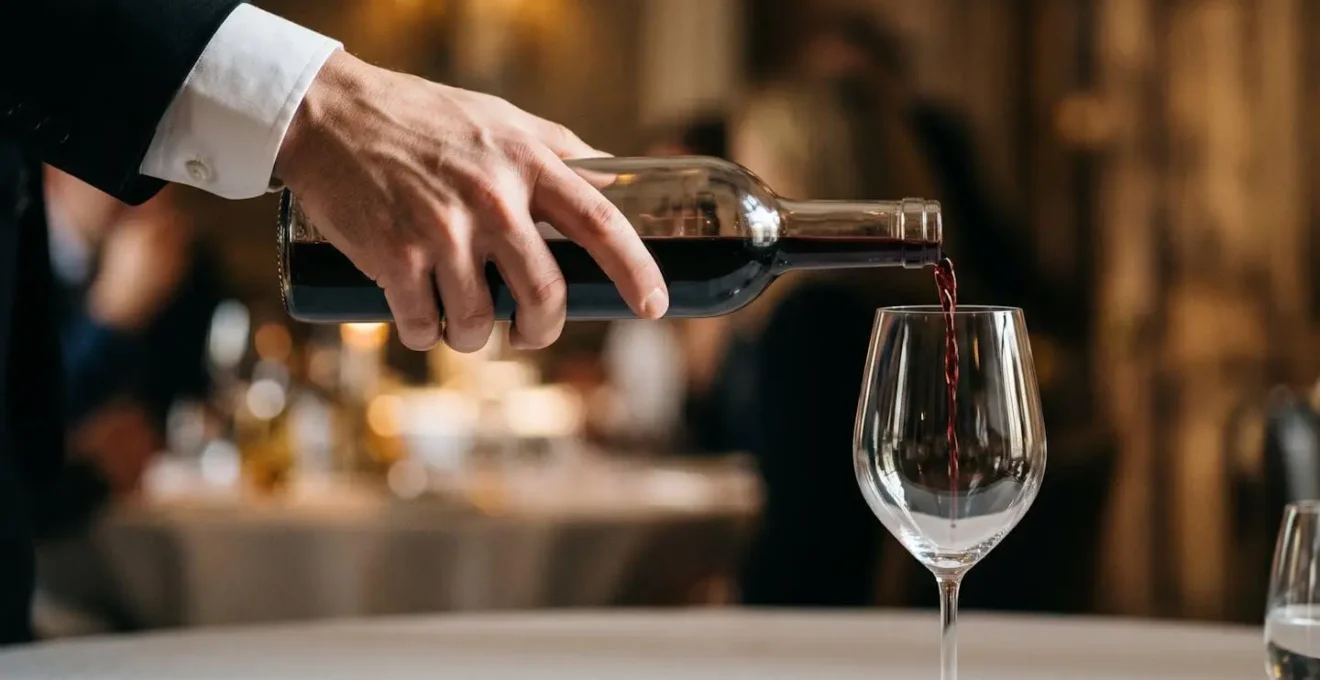 Coupe de champagne élégante servie avec précision par un professionnel dans un environnement raffiné